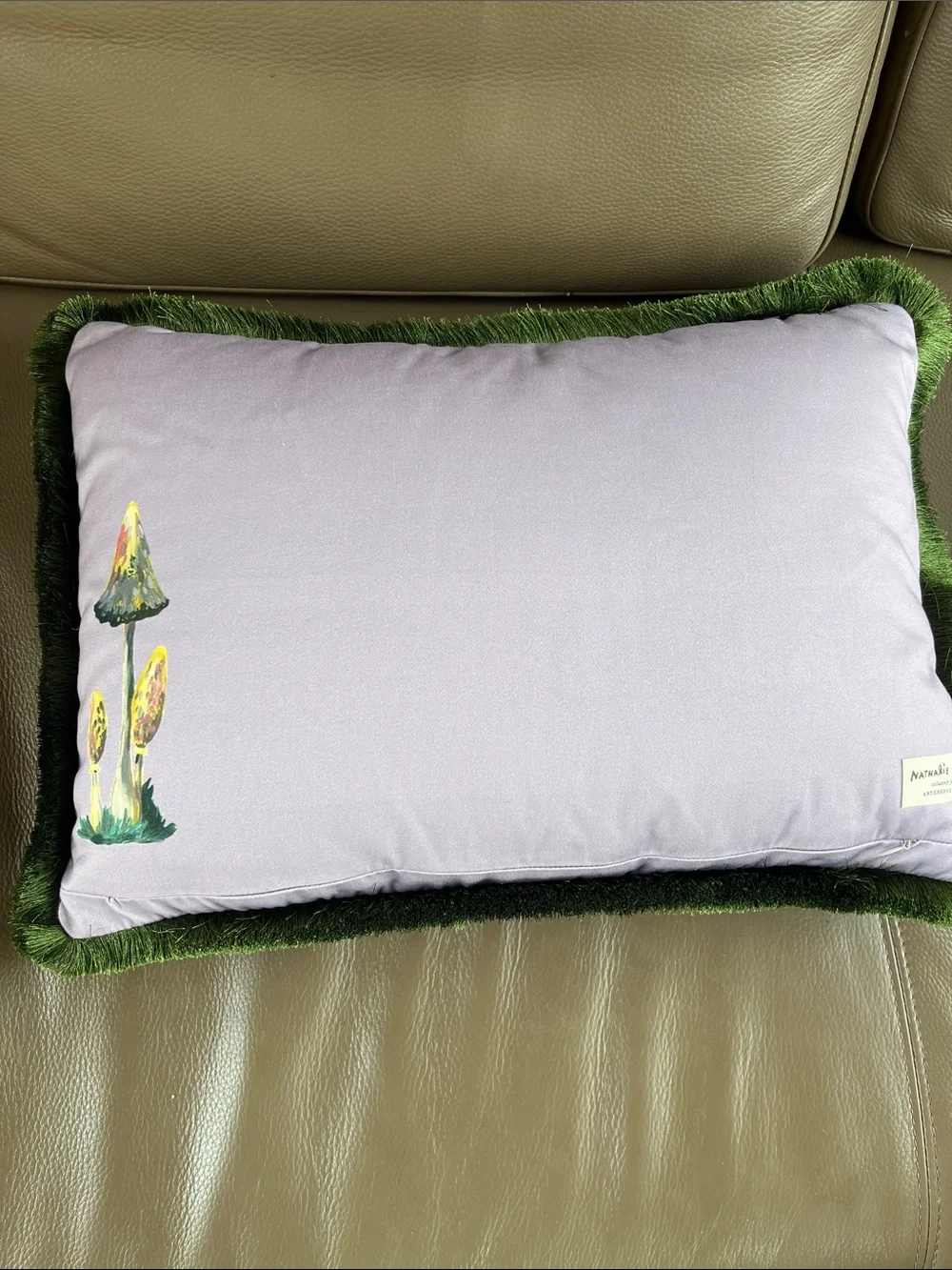 Lavender Hedgehog Decorative Throw Pillow with Green Fringe